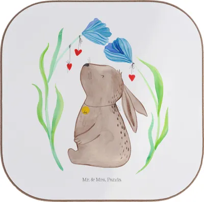 Produktbild von Mr. & Mrs. Panda Tassenuntersetzer Hase Blume - Weiß - Geschenk, Taufgeschenk, Coaster, Träume, Tischuntersetzer, gläseruntersetzer, Geburtstag, Ostern, Kaninchen