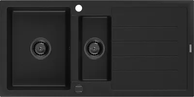 Produktbild von Mexen Andres Granitspüle 1,5-Becken mit Abtropffläche 1000 x 500 mm schwarz, Siphon schwarz - 6515101510-77-B