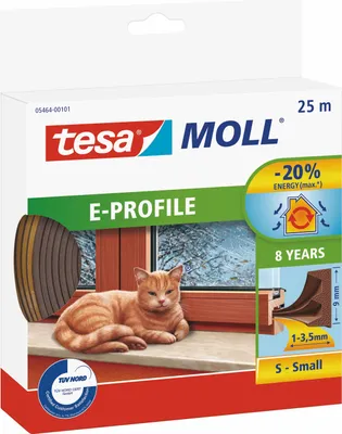 Image de tesamoll Joint de fenêtre autocollant (1 x 25 m) - Profilé E : 9 mm x 4 mm - marron