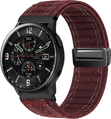 Produktbild von Smartwatch Armband für Samsung Galaxy Watch Active2 40mm Nylon Textil Band Ersatzband Wechselband Magnetverschluss flexibel atmungsaktiv Rot Weinrot