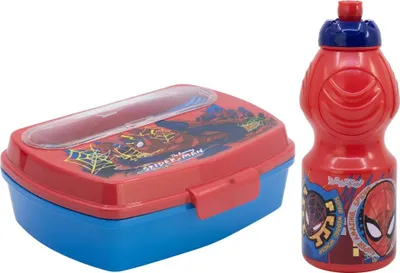 Produktbild von Marvel Spiderman 4 teiliges Kinder Set Brotdose Trinkflasche 400 ml Besteck