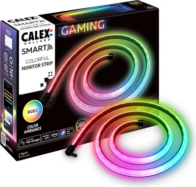 Produktbild von Calex Smart LED Strip für Monitor 110 cm, RGBIC Stimmungsbeleuchtung mit USB, App- und Sprachsteuerung, WLAN, einfache Montage