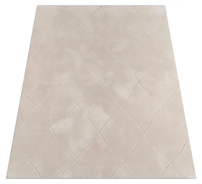 Produktbild von Paco Home Teppich Wohnzimmer Schlafzimmer Kurzflor Skandi Rautenmuster Einfarbig 3D Soft 80x150 cm