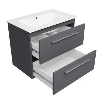 Produktbild von paplinskimoebel Waschtisch mit Unterschrank 60 cm x 40 cm x 53,5 cm Waschbeckenunterschrank Badezimmer Wandschrank Schublade Soft-Close Keramik
