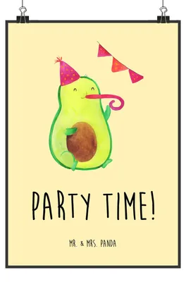 Produktbild von Mr. & Mrs. Panda Bild Avocado Party Zeit DIN A1 - Gelb Pastell - Geschenk, drucke, wanddeko, Wandbild, Glücklich, Kunstdruck, Wanddekoration, Genießen, Geburtstag