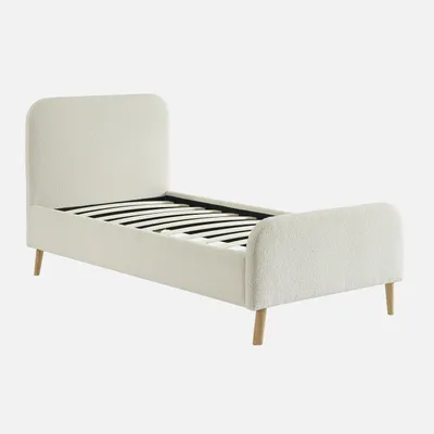 Immagine prodotto di Letto con rete e testiera imbottita bouclé, 90x190cm, Crema