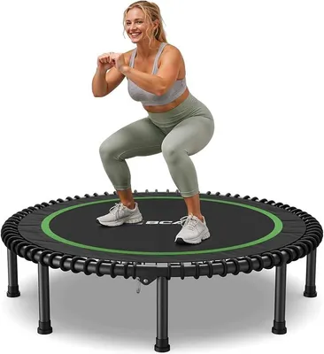 Produktbild von Fitness Indoor-Trampolin, ? 102/122 cm Durchmesser, Bungee/Feder-Minitrampolin, geeignet für Erwachsene bis 204/250 kg, Bodentrampolin mit verstellbaren Griffen, leise und vibrationsarm