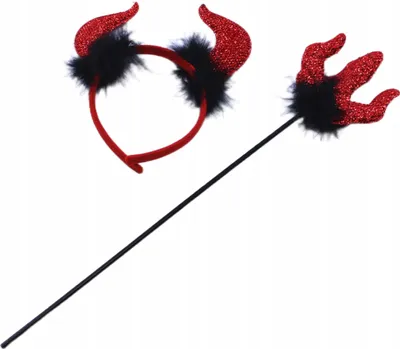 Produktbild von Teufel Kostüm Set für Kinder - Haarreif mit Hörnern & Dreizack 42cm - Halloween Zubehör