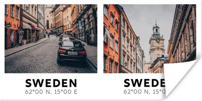 Produktbild von MuchoWow® Poster Schweden - Skandinavien - Kirche - Auto 150x75 cm - ohne Rahmen