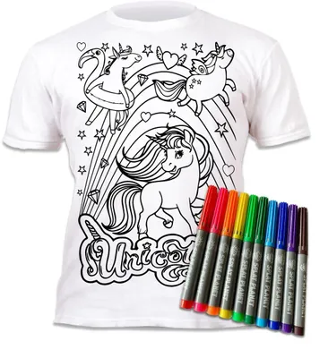 Einhorn-T-Shirt zum Ausmalen mit 10 Stiften, wiederverwendbar