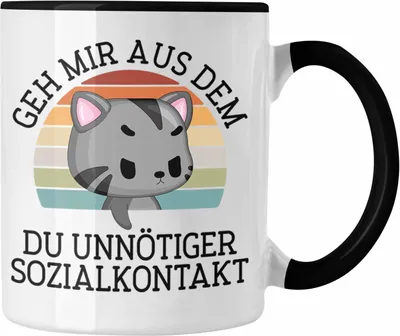 Produktbild von Trendation - Lustige Tasse Geh Mir Aus Dem Weg Du Unnötiger Sozialkontakt Geschenk Katze Witzige Tasse für Frauen Männer (Schwarz)