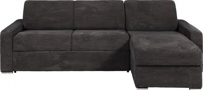 Produktbild von Reversibles Ecksofa mit Schnellbettfunktion - Cord - Grau - Liegefläche 140 cm (breite Latten) - Matratze 18 cm - CALITO