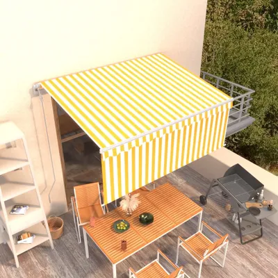 Image de vidaXL Store automatique rétractable avec volant 3,5x2,5 m jaune & blanc