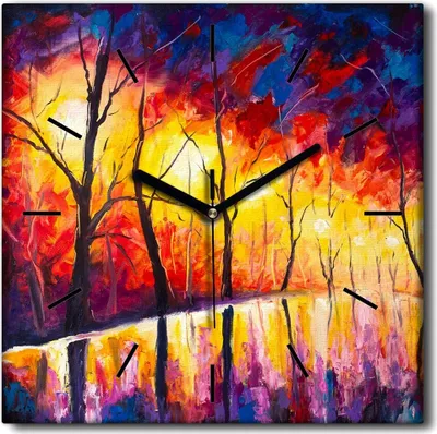 Produktbild von Coloray Uhr auf Leinwand 30x30 cm Wand Uhr Dekoration Wohnzimmer Segeltuch schwarze Hände -Waldabendpark.