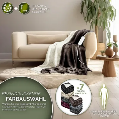 Produktbild von sinnlein® Heizdecke mit Abschaltautomatik 180x130cm Hellbraun | Elektrische Wärmedecke mit 9 Temperaturstufen | Kuscheldecke waschbar Bett, Sofa | Decke elektrisch mit Timer Digitalanzeige