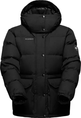 Schwarze Mammut Roseg 2.0 IN Daunenjacke mit Kapuze und Druckknöpfen vorne