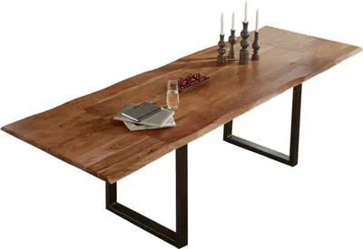 Produktbild von SAM® Esstisch Baumkante Akazie nuss 200(300)x100 Ansteckplatten schwarz ADINA