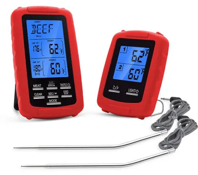 Digitales Fleischthermometer, kabellos, 2 Sonden, 100 m Reichweite, LCD