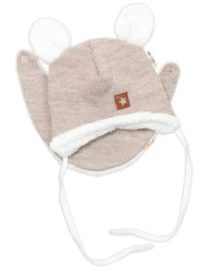 Productafbeelding van Gebreide wintermuts met imitatiebont en sjaal, beige