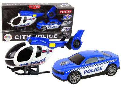 Produktbild von Lean Toys Hubschrauber Auto Polizei Fahrzeug Set Sound