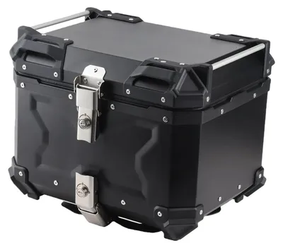 Image de Top-caisse pour moto, capacité de 45 litres, construction en aluminium durable, couleur noire