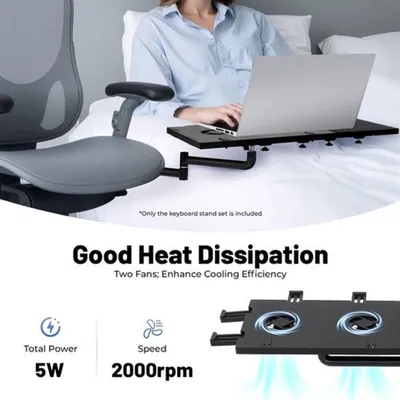 Image de Support de bureau réglable avec ventilateur USB - Accessoire ergonomique pour ordinateur portable et repose-poignet