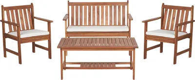 Produktbild von BELIANI Lounge Set Hellbraun Akazienholz für 4 Personen 4-Teilig 2-Sitzer Sofa mit 2 Sesseln Kissen und Tisch Outdoor Terrasse Garten Ausstattung