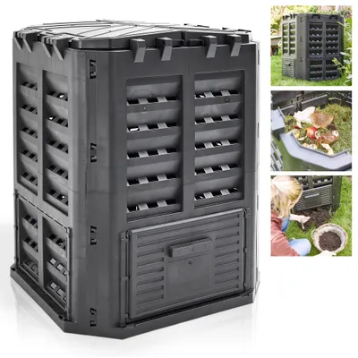 Produktbild von HECHT Komposter Kunststoff 360 Liter, Schwarz, Modell 3060, Stecksystem, 2-teiliger Scharnierklappdeckel, Schiebeklappe, Lüftungsschlitze