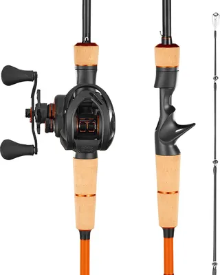 Produktbild von SucceBuy Angelruten- und Rollen-Set (Baitcasting), 2 m Kohlefaser-Rute (IM7), Bass-Angelset mit 6+1 Kugellagern, Übersetzung 7,0:1 & Korkgriff