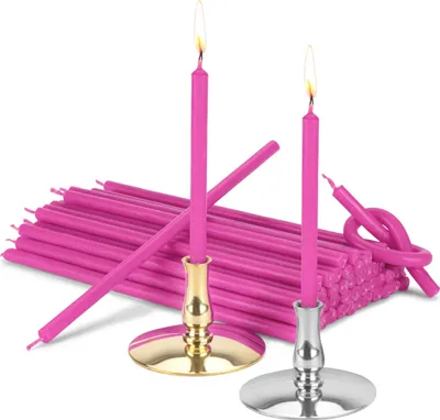 Produktbild von Set 2x Kerzenhalter mit Stabkerzen rosa Tropffrei L 16cm Paraffinwachs 40037
