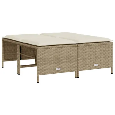 Produktbild von Gartenhocker mit Kissen 4 Stk. Beige Poly Rattan