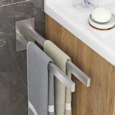 Produktbild von Edelstahl-Handtuchhalter doppelt ohne Bohren silber