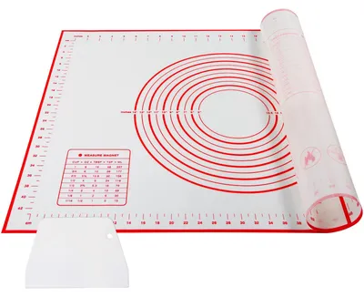 Produktbild von Silikon-Backmatte, 70 × 50 cm, wiederverwendbar, antihaftbeschichtet, BPA-frei, mit Maßen für Fondant/Kekse/Pizza, rot