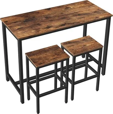 Produktbild von Famanu Bartisch Set mit 2 Barhockern - Rustikales Braun