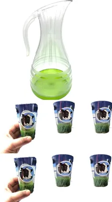 Produktbild von Longdrinkglas Milchglas Trinkglas mit Motiv 310 ml H 10,5 cm Moderner Zeitloser Style + Wasserkaraffe 1,7 Liter