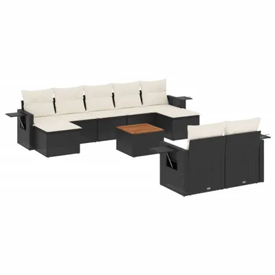 Zdjęcie produktu dla vidaXL 10-częściowa sofa ogrodowa z poduszkami z czarnego polirattanu