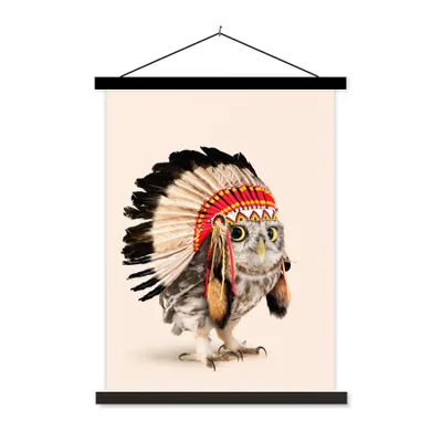 Produktbild von MuchoWow® Textilposter Tier - Eule - Indianer - Vogel 90x120 cm mit schwarzem Rahmen - Dekoration