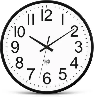 Image de Horloge murale radiocommandée, 30 cm, noire, moderne, silencieuse, grande et facile à lire, pour la cuisine, la chambre, le bureau et la salle de bains