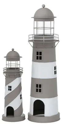 Produktbild von Kerzenlaterne Amrum Leuchtturm H.48/75 Ø.16/22 cm grau weiß 2er Set