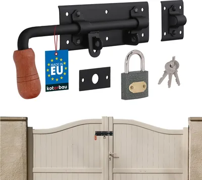 Zdjęcie produktu dla KOTARBAU® Rygiel bramy 280mm lewy z kłódką Rygiel bramy Rygiel rygla Rygiel zamka Rygiel zasuwy Malowany proszkowo Zamek rygla Zamek bramy