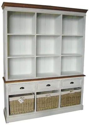Obrázek produktu pro Nástěnná skříň Casa Padrino v rustikálním stylu, vyrobená z dřeva paulownia a MDF, barva: antik bílá / hnědá, rozměry: 160 x 40 x 206 cm