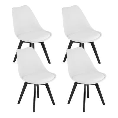 Image de Set de 4 chaises de salle à manger Chaise de salon 4x blanche avec pieds en bois massif noir, chaise à coque confortable & stable