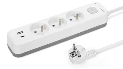Obrázok produktu pre Predlžovací kábel MONTIS 3m, bielo-šedý, s 3 zásuvkami a USB portom, model MT185-WG-3