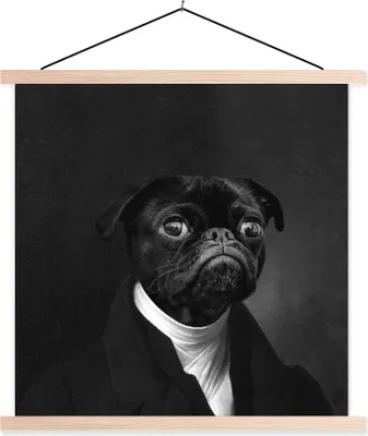 Produktbild von MuchoWow® Textilposter Alte Meister - Mops - Schwarz und Weiß 40x40 cm mit holzfarbenen Rahmen - Posterleiste