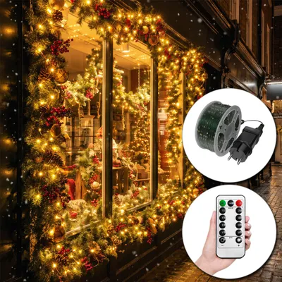 Produktbild von UISEBRT LED Kupferdraht-Dekoleuchte 30m 300LED Warmweiß, Kupferdraht Beleuchtung, Dekorationsleuchte mit Fernbedienung, Timer, Speicherfunktion, 8 Lichtmodi