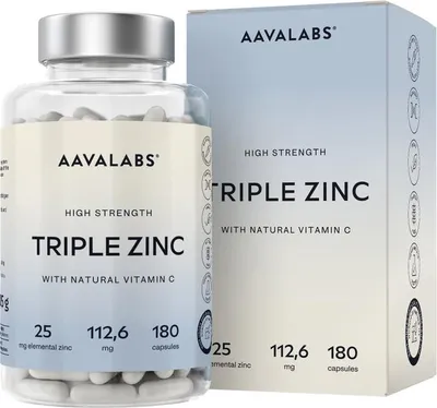 Produktbild von Aavalabs Zink Komplex 25 mg | 3 Chelatformen | Immunsystem & Haut | 180 Kapseln