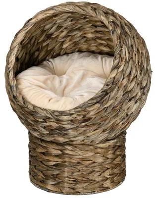 Produktbild von PawHut Rattan Katzenkorb Katzenhöhle Katzenbett mit Kissen Dunkelbraun