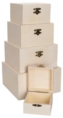 Holzkisten-Set, quadratisch, 5 Stück, verschiedene Größen, mit Deckel