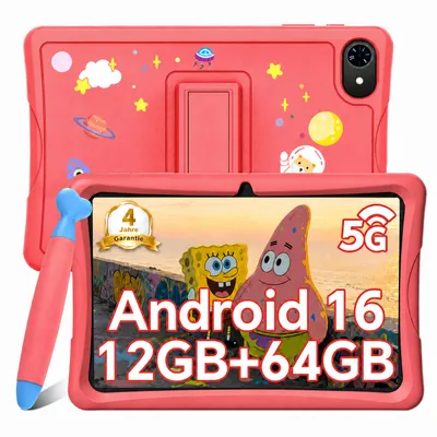 Produktbild von KOBONA-Tabwee K10 Kids 10.1" Rosa Tablet, Google Kids Space, 4+64GB ROM, Android 16 WiFi Tablet für Kind mit Kindgerechte Hülle und Stift, 5000mAh