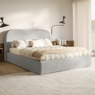 Produktbild von MOTIVENA Mono Polsterbett 200x200 mit Bettkasten, Metall Lattenrost, Bett 200x200 Grau Strukturstoff (Puente 80)